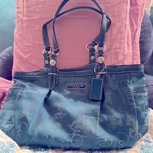 Coach Gallery Tote Horse & Carriage Teal/Silver Satchel Bag